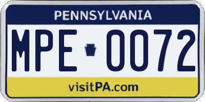 PA license plate MPE0072