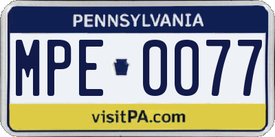 PA license plate MPE0077
