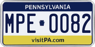 PA license plate MPE0082