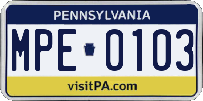 PA license plate MPE0103