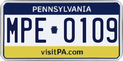 PA license plate MPE0109