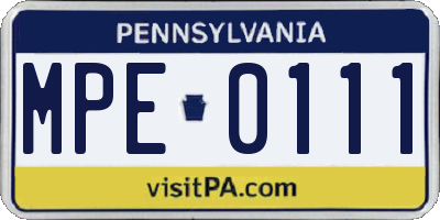 PA license plate MPE0111