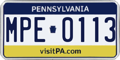 PA license plate MPE0113