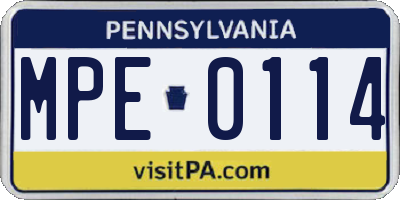 PA license plate MPE0114