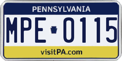 PA license plate MPE0115