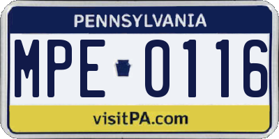 PA license plate MPE0116