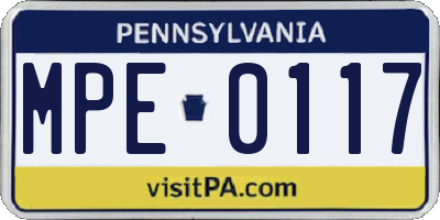 PA license plate MPE0117