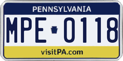 PA license plate MPE0118