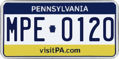 PA license plate MPE0120