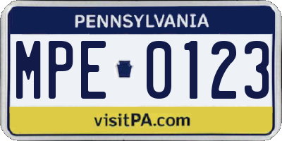 PA license plate MPE0123