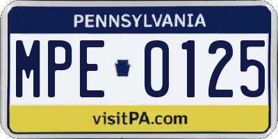 PA license plate MPE0125