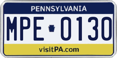 PA license plate MPE0130