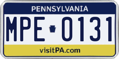 PA license plate MPE0131