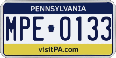 PA license plate MPE0133