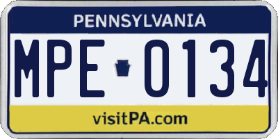 PA license plate MPE0134