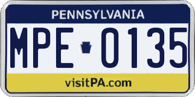 PA license plate MPE0135