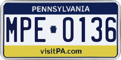 PA license plate MPE0136