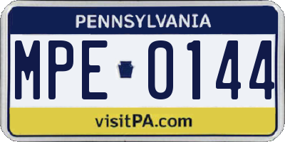 PA license plate MPE0144