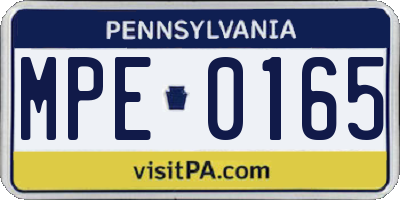 PA license plate MPE0165