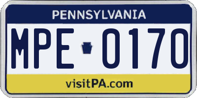 PA license plate MPE0170