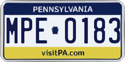 PA license plate MPE0183