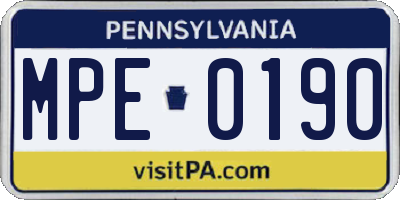 PA license plate MPE0190