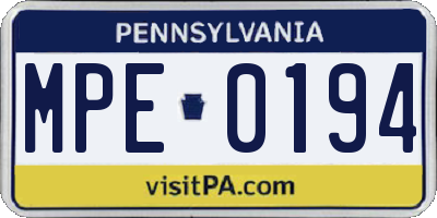 PA license plate MPE0194