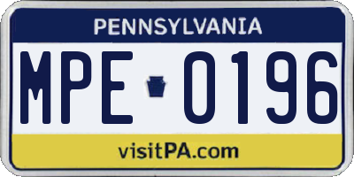 PA license plate MPE0196