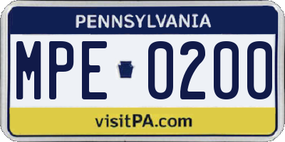 PA license plate MPE0200