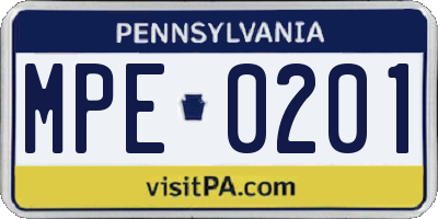 PA license plate MPE0201