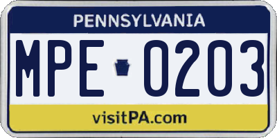 PA license plate MPE0203