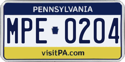 PA license plate MPE0204