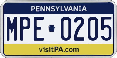 PA license plate MPE0205