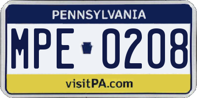 PA license plate MPE0208