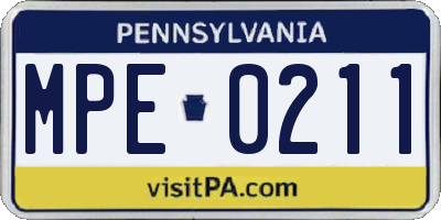 PA license plate MPE0211
