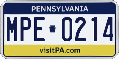 PA license plate MPE0214