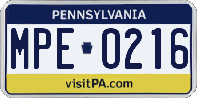 PA license plate MPE0216