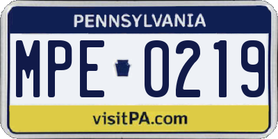 PA license plate MPE0219