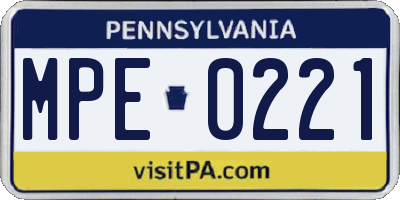 PA license plate MPE0221