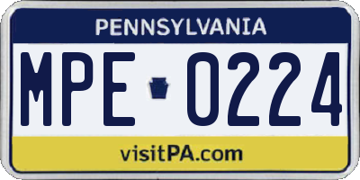 PA license plate MPE0224
