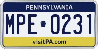PA license plate MPE0231