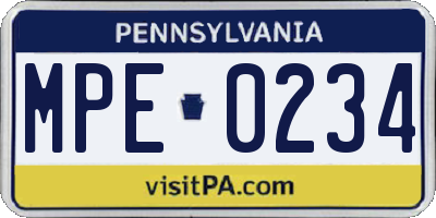 PA license plate MPE0234