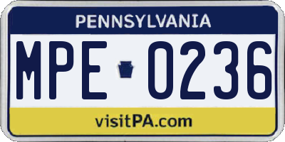 PA license plate MPE0236