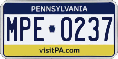 PA license plate MPE0237