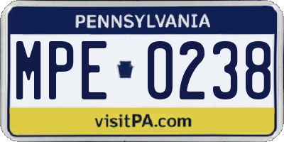 PA license plate MPE0238