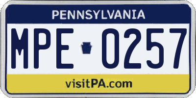 PA license plate MPE0257