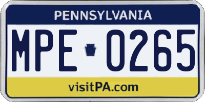 PA license plate MPE0265