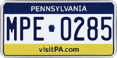PA license plate MPE0285