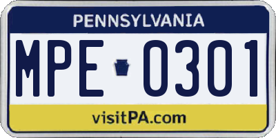 PA license plate MPE0301