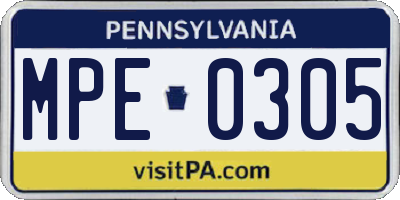 PA license plate MPE0305
